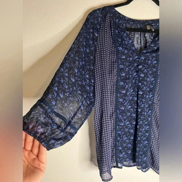 Milano Blue Printed Sheer Blouse - Picture 4 of 7